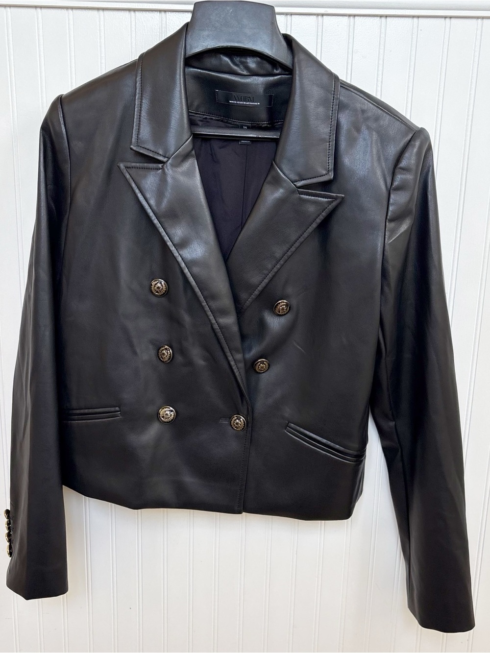 White House Black Market Faux Leather Double Breasted Black Jacket Women’s 14